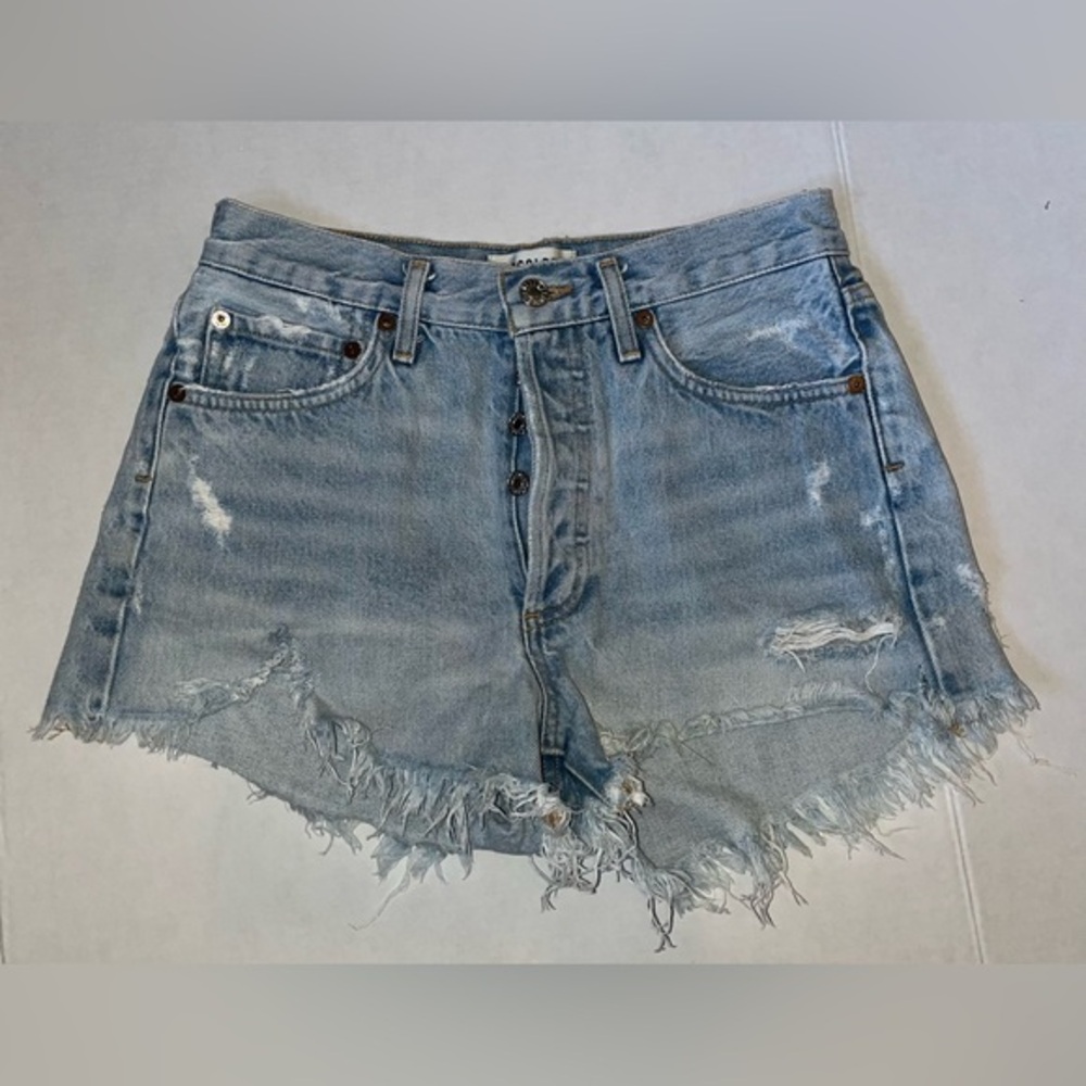 Agolde Parker Cut Off jean denim Shorts size 25 light wash distressed button fly